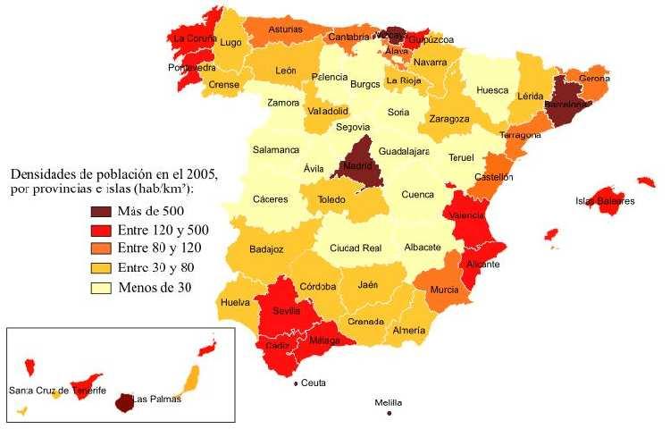 CARACTERÍSTICAS DE ESPAÑA: Principales desequilibrios Desequilibrios entre provincias - Contrastes entre el litoral y el interior.