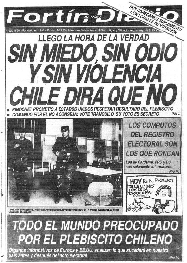 Documento 4. Portada del diario chileno Fortín Mapocho (5 de octubre de 1988).