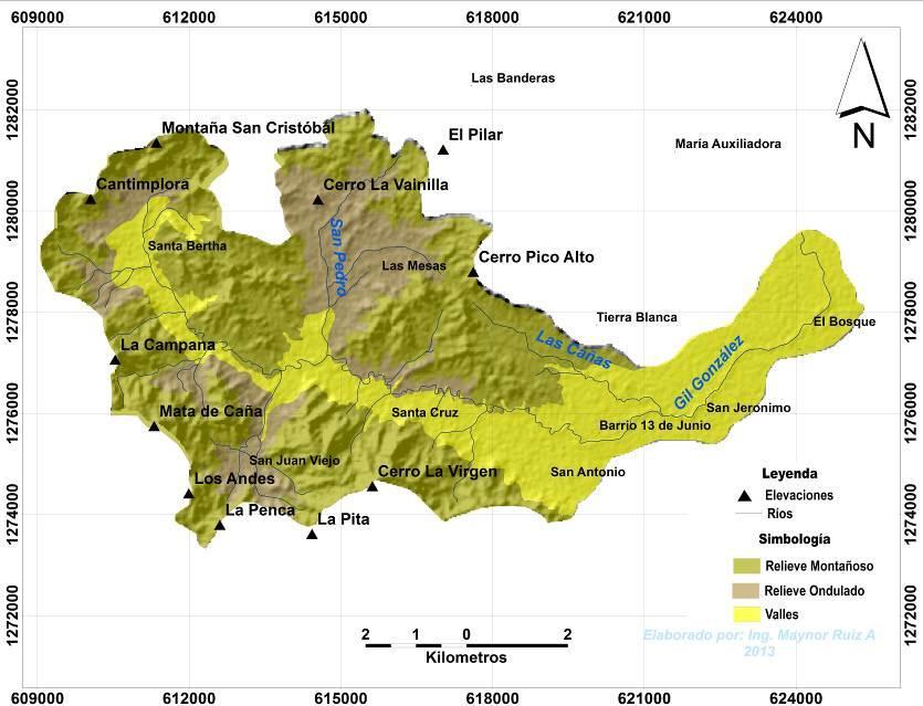 Figura 2. Mapa geomorfológico de la Subcuenca Río Gil González. Valles: El Río Gil González corre sobre un valle de considerable extensión, que puede alcanzar más de un kilómetro de ancho.
