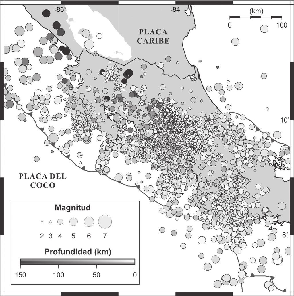 52 REVISTA GEOLÓGICA DE AMÉRICA CENTRAL Fig. 4: Mapa epicentral de los sismos sentidos en Costa Rica reportados por la RSN desde julio de 1976 hasta diciembre del 2013.