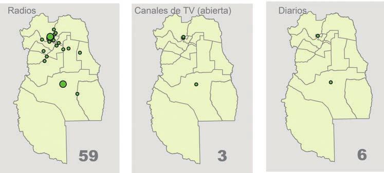 Cartografía cultural Medios de comunicación La ubicación de los canales de TV y de los diarios de la provincia refleja la centralidad de los núcleos urbanos de mayor jerarquía.