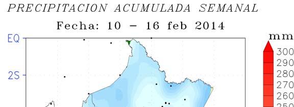 Monitoreo de precipitaciones en la semana del 10 al 16 de febrero del 2014 Mapa 1: Precipitación acumulada del 10 al 16 de febrero del 2014 Entre el 10 y 16 de febrero del 2014 (mapa 1), observamos