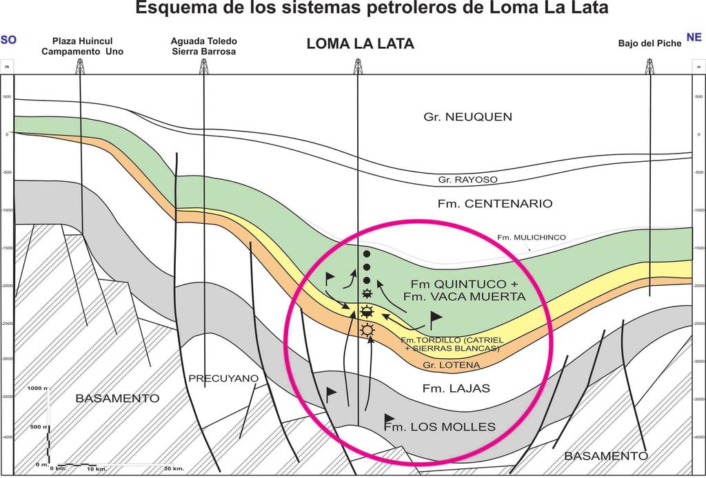 indicando los elementos de los sistemas petroleros de Loma La Lata La secuencia más rica y generadora de la Fm.