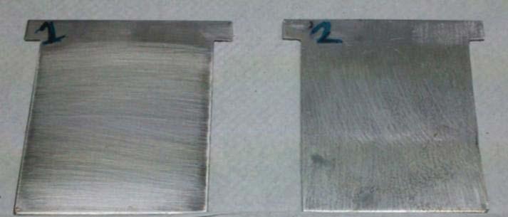 Resultados obtenidos de peso y eficiencia catódica Las figuras 3, muestran los cátodos antes y después del depósito.