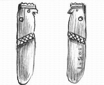 Anexo 527 Objeto: Colgante con forma de hacha ornitomorfa Cronología: 300 a.c. - 500 d.c. Periodo IV. Material: Nefrita Medidas: 8 cm x 1,5 cm x 0.4 cm Número de inventario general: 8.