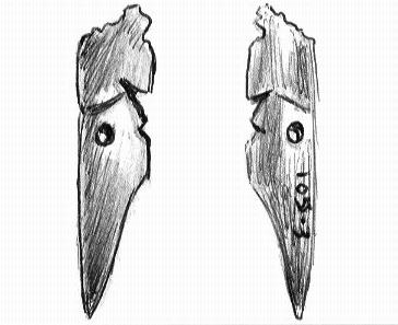 Anexo 529 Objeto: Colgante con forma de hacha ornitomorfa Cronología: 300 a.c. - 500 d.c. Periodo IV. Material: Ágata Medidas: 7,2 cm x 1,5 cm x 0.3 cm Número de inventario general: 8.