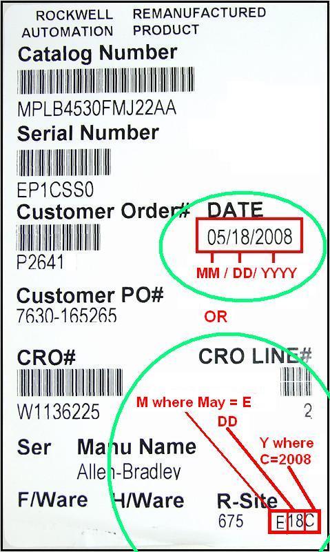 En el caso de productos empaquetados, inspeccione la fecha de la etiqueta del paquete impresa a la derecha del número de pedido del cliente en formato MM/DD/AA.