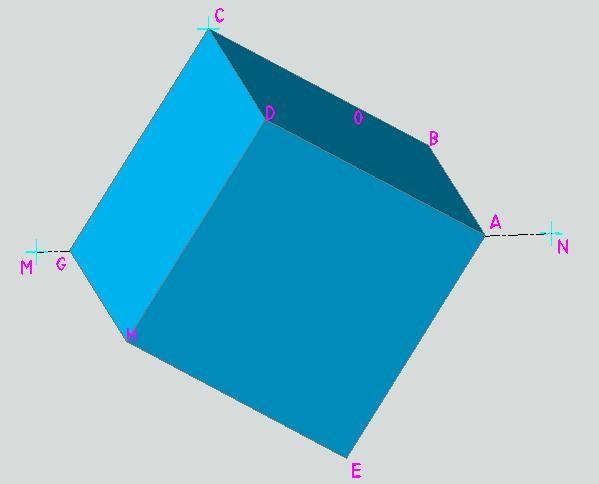 Figura 15. Modelo del cubo sólido - Segmento dado por longitud y ángulos Posicionar un segmento A-B de 100 mm de longitud que forme 30º con el plano vertical y 45º con el plano horizontal.