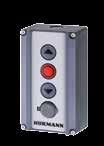 Complementos Pulsadores Pulsador DTH R Para el control separado de los dos sentidos de marcha, con pulsador de parada separado Índice de protección: IP 65 Medidas: 90 160 55 mm (An Al Pr) Para los