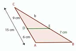 9. Sabiendo que el segmento DE es paralelo a la base del triángulo, las medidas de los segmentos