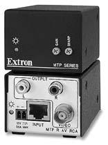 MTP R AV RCA Mini receptor de par trenzado MTP para vídeo compuesto y audio Salida: conector BNC hembra para vídeo y conectores RCA Ajustes separados de definición y ganancia variable MTP R AV RCA