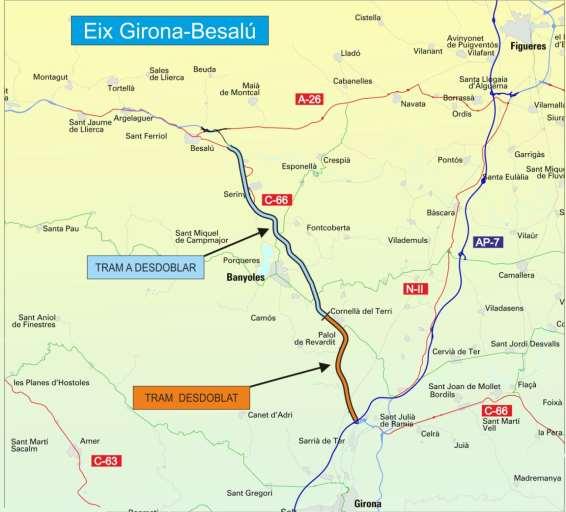 Fitxa XV7/2015 Desdoblament de la C-66 entre Banyoles i Besalú Aquesta actuació està situada a l Eix Gironès - el Pla de l Estany - la Garrotxa, que comunica la Costa Brava i la Garrotxa.
