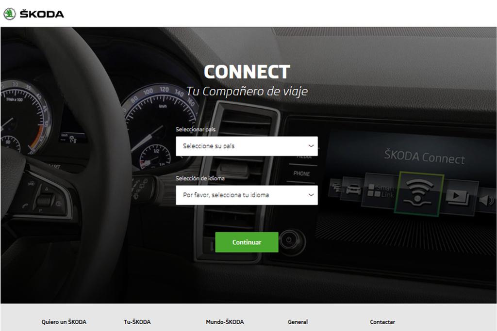 Connect Portal El uso de los servicios online ŠKODA Connect requiere un registro previo del usuario y vehículo en la página de internet Connect Portal, y una activación de los