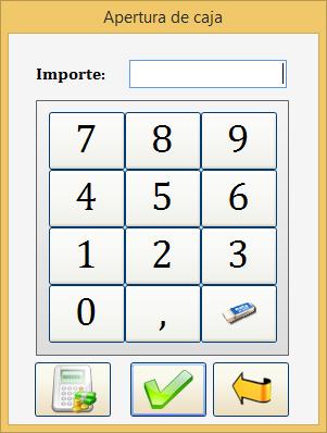 Para ello, disponemos de un teclado numérico donde introduciremos los dígitos que correspondan al dinero de la caja, una vez introducido el importe correcto, aceptaremos la operación, la aplicación