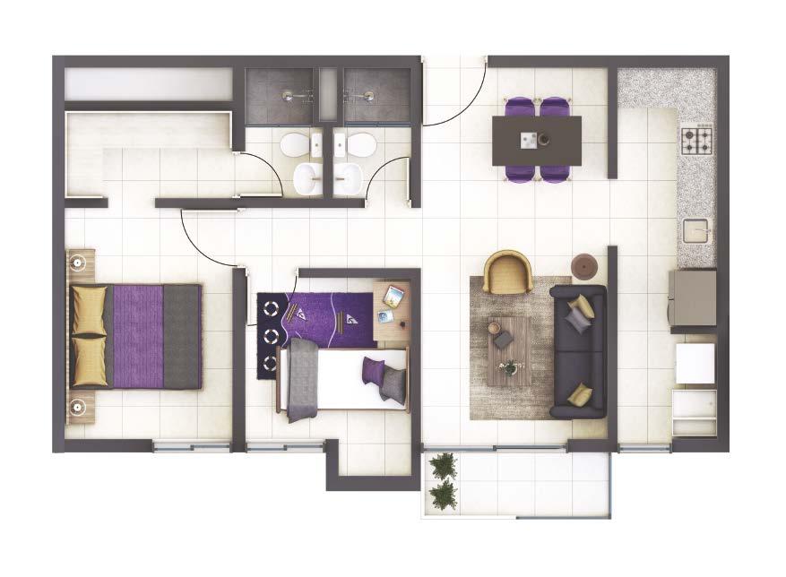Apartamento 2 alcobas Área: construida