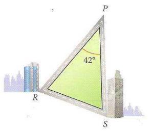 Cuál es la longitud del poste? Rta: 19. Dos carreteras rectas se cruzan en un punto P formando un ángulo de 42.