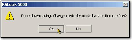 Capítulo 4 Cree un proyecto RSLogix 5000 5. Haga clic en Yes para cambiar el controlador al modo Remote Run. 6. Expanda el árbol I/O Configuration. 7.