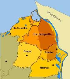AREA METROPOLITANA DE BARRANQUILLA Delimita al norte con el Mar Caribe, al oriente con el Río Magdalena, al sur con el Municipio de Baranoa y al este con el Municipio de Tubará y está conformada por