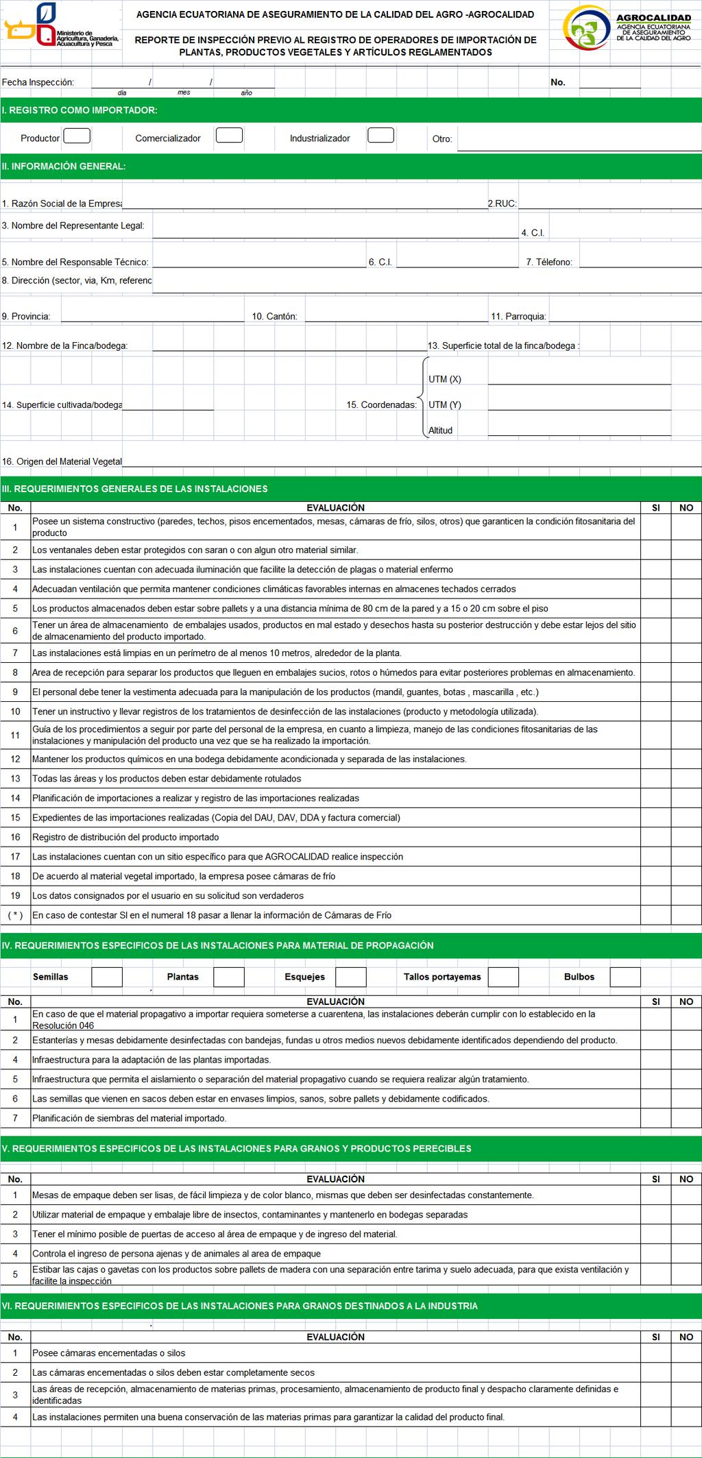 Formulario AGR- DSV- CV- 02-02: Reporte de inspección para operadores de