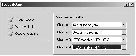 Mediante dos variables de puntero (H2/H2) en H474 y H47, puede grabarse cualquier variable IPOS plus con el programa "Scope": H2 Æ Scope474Pointer H2 Æ Scope47Pointer El número de la variable IPOS