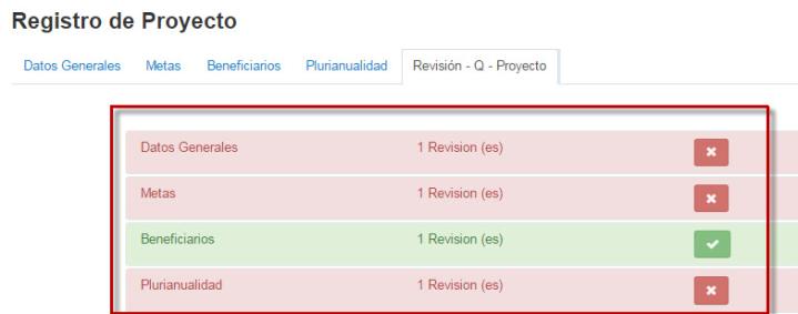 3. Al enviar a revisión el proyecto, en la pantalla de captura se agregará una nueva pestaña con el nombre de Revisión - Q Proyecto.