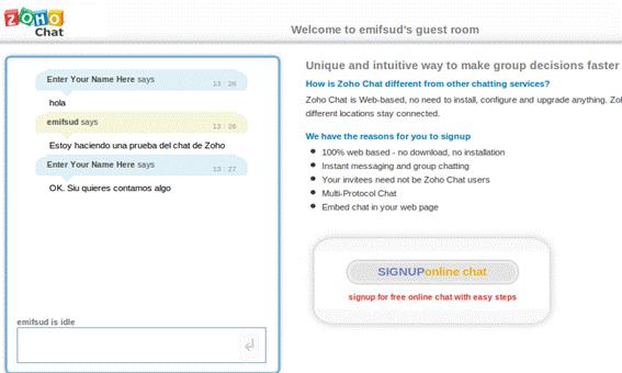 El usuario conectado a Zoho tiene esta ventana de chat: Vemos