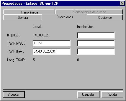 Configurar enlaces de comunicación TSAPs predeterminados Al configurar los TSAPs locales y remotos se proponen valores predeterminados (modificables), p. ej.