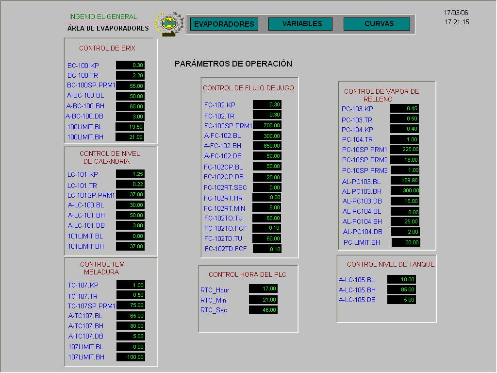 5.2.5 Parámetros de operación Para facilitar el ajuste del sistema de control se diseñó una interfaz gráfica destinada exclusivamente al despliegue de los principales parámetros involucrados en el