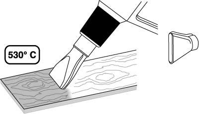 Fig. D D.COLOREAR MADERAS: Colocar la tobera para superficies. Al aplicarles aire caliente,las maderas en crudo obtienen un color rústico.