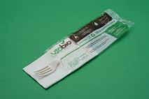 Disponibles en los cómodos envases biodegradables dúo de cubiertos con cuchillo, tenedor y