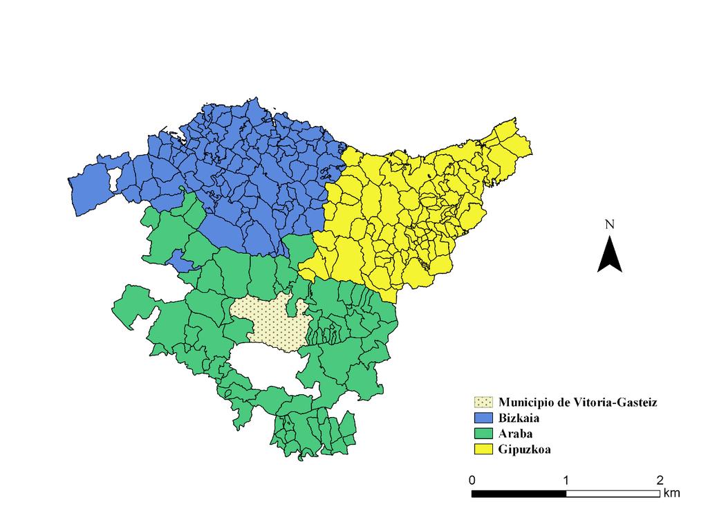 Figura 1. Localización del municipio de Vitoria-Gasteiz en la CAPV. Fuente: Elaboración propia a partir de los metadatos de Geoeuskadi. 2.