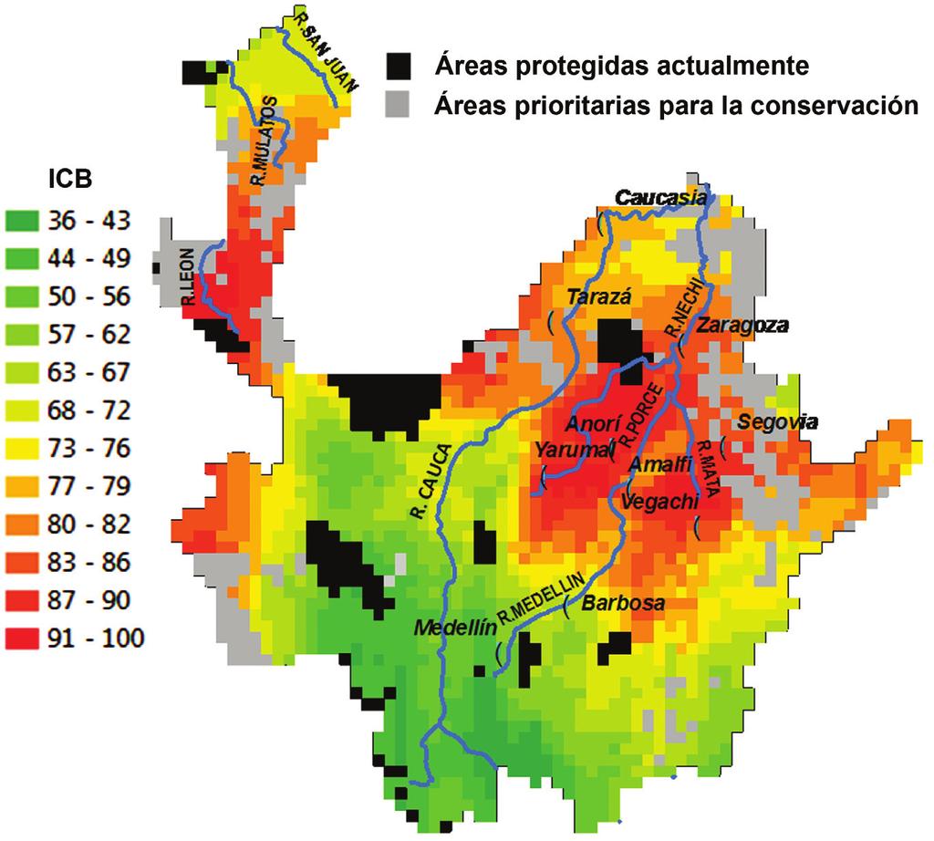 Figura 3. Áreas relevantes para la conservación de la biodiversidad en Antioquia.