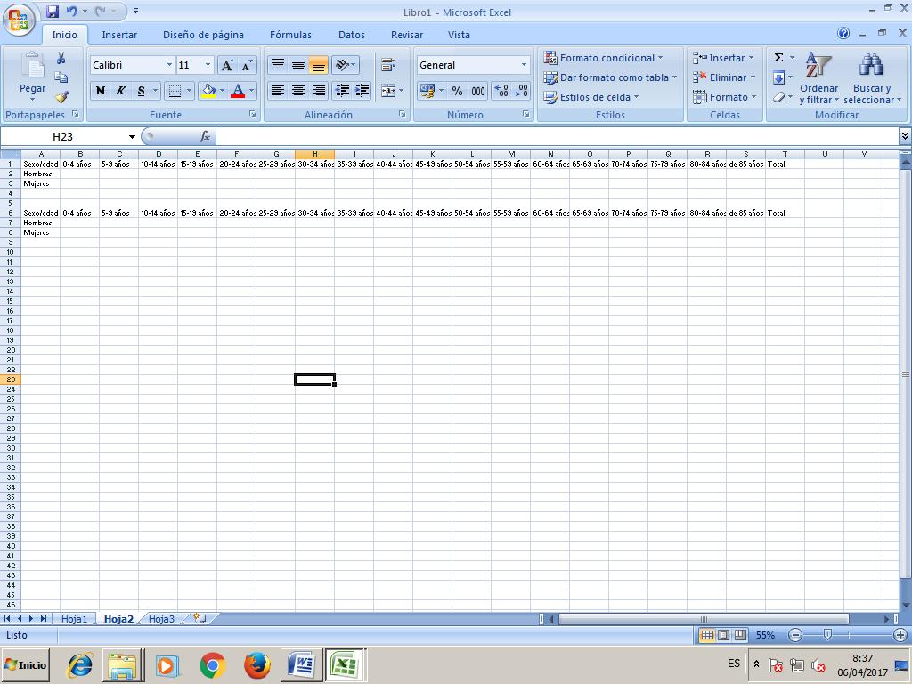 2. Trabajar con los datos Para trabajar con los datos obtenidos tengo que crear un nuevo documento de Excel en que crearé una tabla para ir colocando los datos.