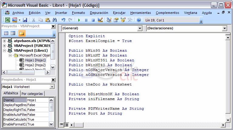 En la imagen de arriba podemos ver la pantalla general del editor de Visual Basic.