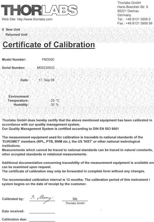 Certificado de calibración del