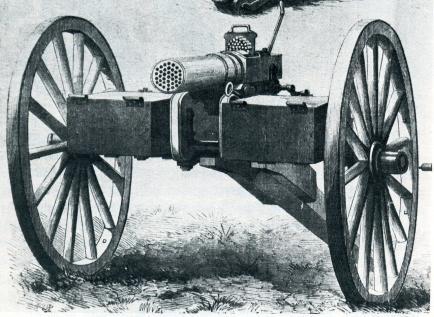 109 AMETRALLADORAS, 1870-1895 La ametralladora Christophe-Montigny, de 37 cañones, para cartuchos de 11 mm, fue la única adoptada reglamentariamente por el Ejército durante esta primera época, en