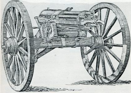 Fue montada en cureña de campaña, adecuando la de modelo 1863, y en abril de 1873 se decretó la formación de seis baterías de a seis ametralladoras, pero a poco quedó en suspenso lo dispuesto y en