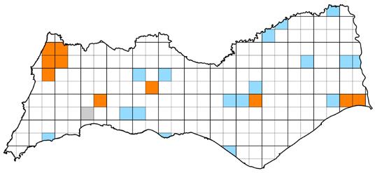 the six squares provided by published data (five only with adults and one with exuviae and adults) it was updated to 27 squares (17 only with adults and 10 with exuviae and adults). Figure 8.