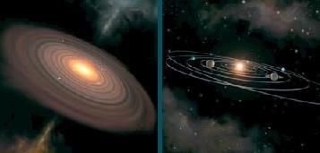 disco. La protoestrella estrella joven lanza unos chorros de gas que viajan por el espacio y chocan con más gas para dar lugar a los objetos Herbig-Haro.