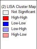 Mapa 7. Análisis local de dependencia espacial (LISA). (ICV, Nivel municipal) Igualmente para el análisis de dependencia espacial (LISA), para el NBI, corresponde a un análisis muy similar para ICV.