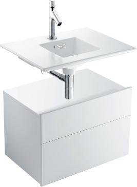 La gama Formilia Graphik Lavabo plano Graphik 60 x 46 cm E4780 combinado con un mueble bajo lavabo Doble 60 x 44 cm lacado blanco brillante EB1027-HU-HU E4780 Lavabo plano 60 x 46 cm, Toallero E4125