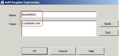 OK. Cr ee una expresión normal domainlist3 para capturar el Domain Name youtube.com. Haga clic en OK.