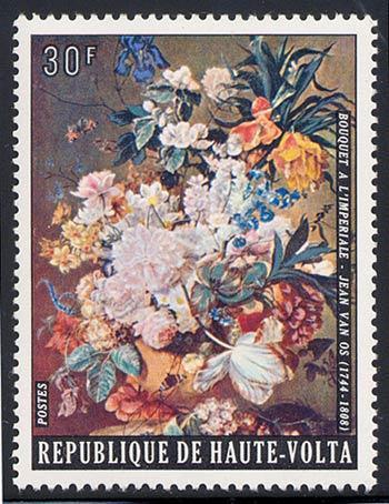 1974 Octubre 31 : Pintura de flores (2 de 4 valores) (Scott
