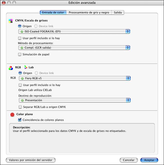 IMPRESIÓN DESDE MAC OS X 37 17 Para editar las características de gestión del color avanzadas, como por ejemplo Destino de reproducción de RGB/Lab, haga clic en Valores expertos.