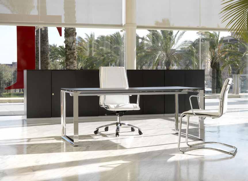 MESAS DE OFICINA Mesas de oficina NOBU Las mesas de oficina de la serie NOBU están diseñadas con una estructura robusta de acero cromado con sección