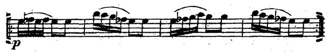 dedica a las distintas partes. En este fragmento que se desarrolla en fortissimo (ff), aparece la utilización del tresillo y del trino en demasía y modulaciones a Sol menor y a La menor.