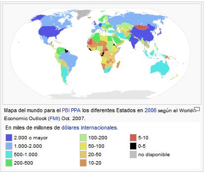 Países del mundo ordenados según su producto interno bruto (PIB) a valores de paridad de poder adquisitivo (PPA), la