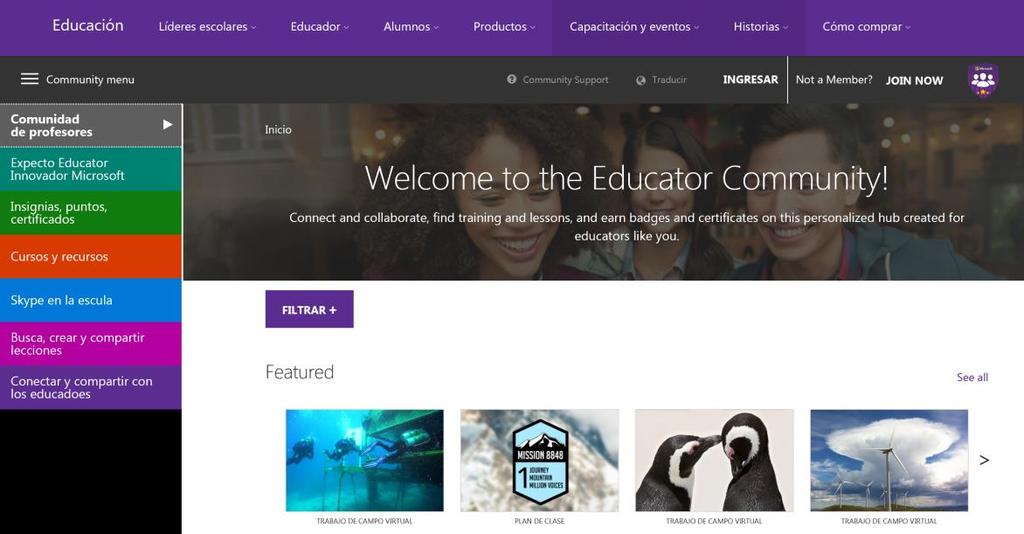 Microsoft Educator Community https://education.microsoft.com/ Comunidad Global para educadores y líderes escolares.