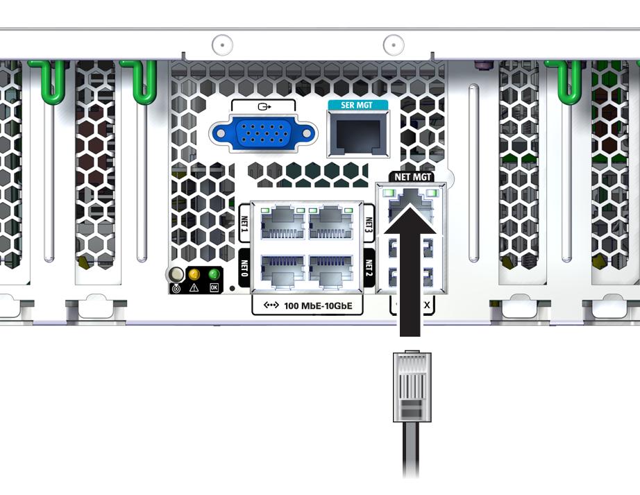 Conexión del cable del puerto NET MGT Conexión del cable del puerto NET MGT El puerto de gestión de red del SP está etiquetado como NET MGT.