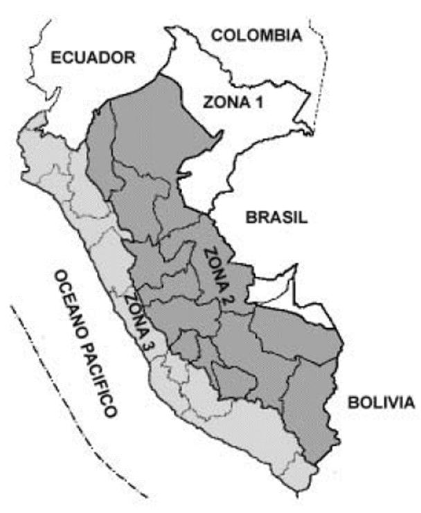 Figura.1 Zonas sísmicas de Perú. Figura de la norma E.